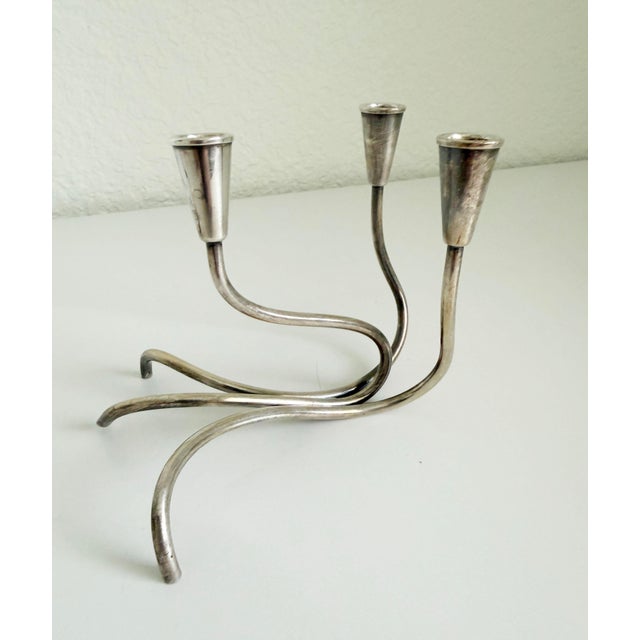 1940s Silver Plate Candle Holders by Carl Christensen, Denmark - A Pair For Sale - Image 4 of 10