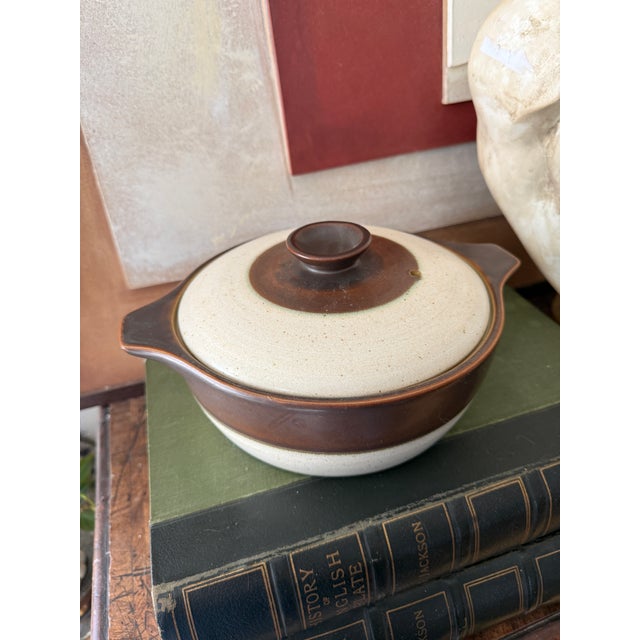 Mid-Century Modern 1960s Denby Langley England Stoneware Brown and Cream Pottery Lidded Casserole For Sale - Image 3 of 11