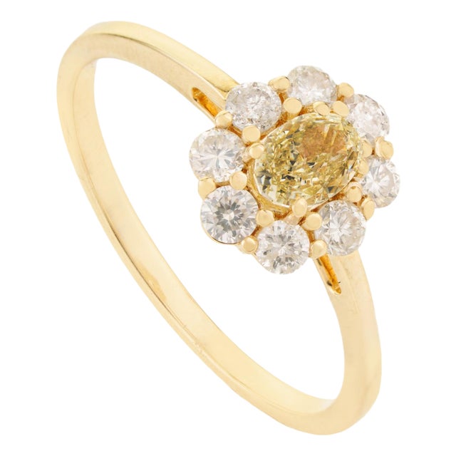 Vintage-Inspired Natural Yellow Diamond Cluster Engagement Ring 14k Gold Size 7 For Sale
