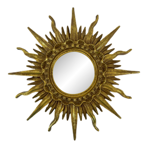 1960s French Style 17.25" Gilded Sunburst Wall Mirror