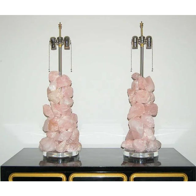 Swank Lighting Brazilian Pink Quartz Table Lamp Sculptures by Swank Lighting For Sale - Image 4 of 12