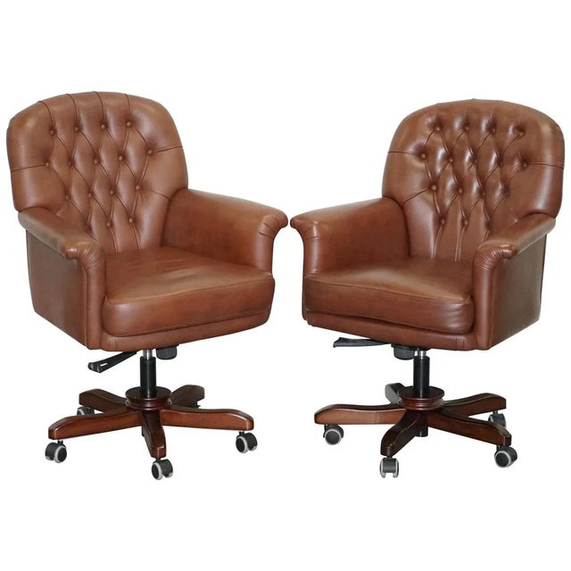 Brown Leather Chesterfield Captain's Armchair For Sale - Image 14 of 14