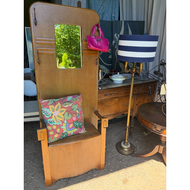 1930s Arts & Crafts Hall British Tree With Mirror and Storage Bench by Harris Lebus For Sale - Image 13 of 13