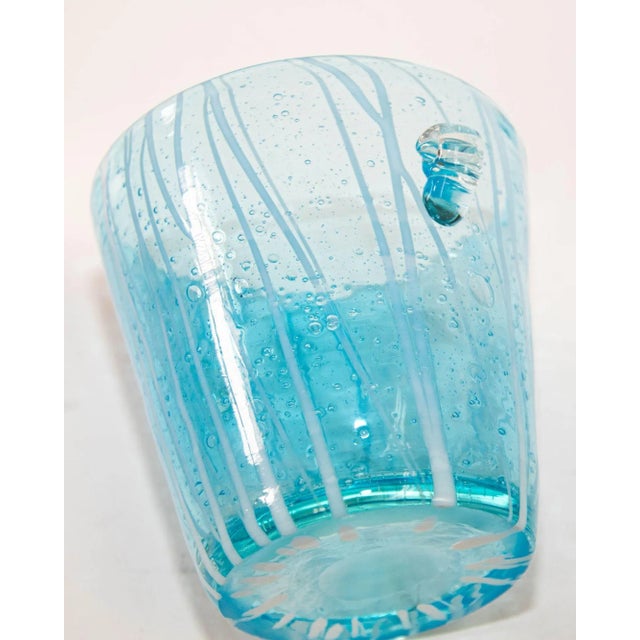 Glass 1970s Vintage Italian Murano Venini Venetian Art Glass Ice Bucket Blue and White For Sale - Image 7 of 12