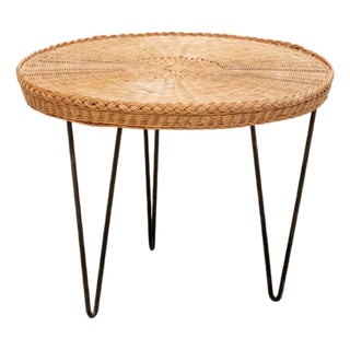 1950s Rattan + Steel Tea Table For Sale