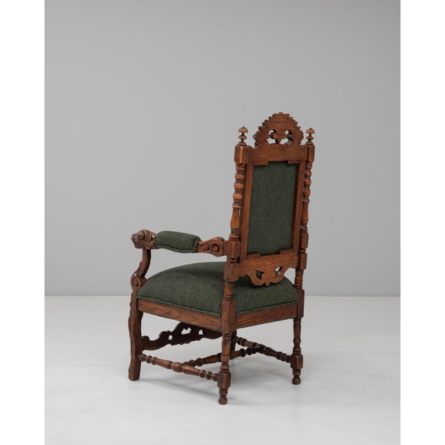 Baroque 1900s French Baroque Revival Oak Armchair with Upholstered Cushions For Sale - Image 3 of 18