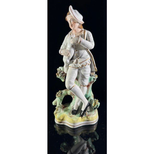 English Antique Staffordshire Porcelain Boy With Dog Figurine, 19th Century For Sale - Image 3 of 10