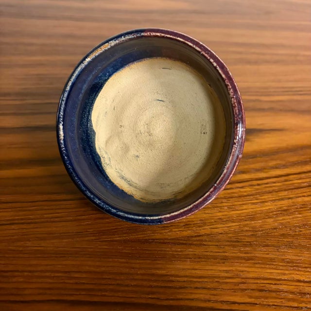 Vintage Studio Pottery Jar With Lid, Indigo Oxblood and Crackle Glaze For Sale - Image 9 of 12