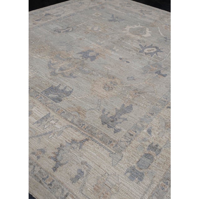 Modern Turkish Oushak Rug Blue & Taupe Handwoven Wool Rug 8'6" X 10'7" For Sale - Image 3 of 10