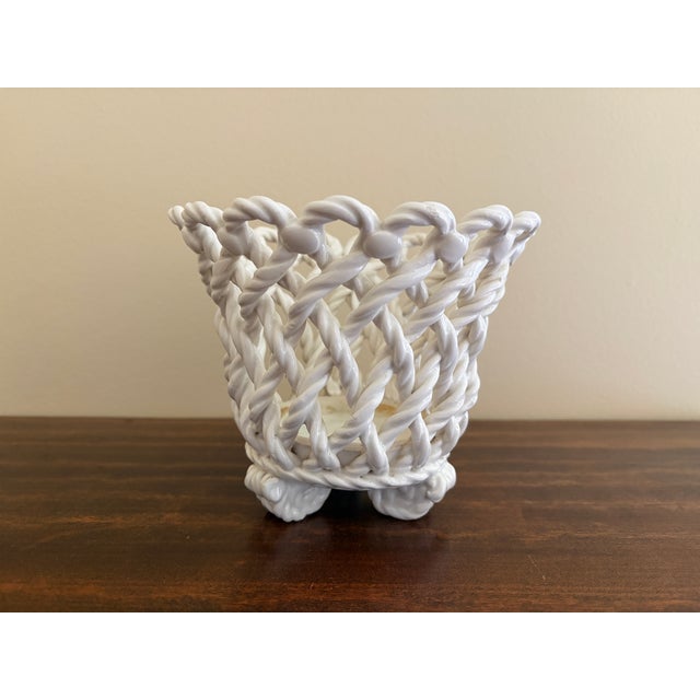 White Vintage French Country Reticulated Porcelain Rope-Form Cachepot, Circa 1960s For Sale - Image 8 of 9