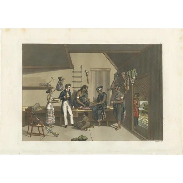 Ferrario, A House Interior in Kupang, 1831, Print on Paper For Sale