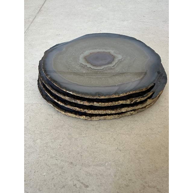 Vintage 1970’s Natural Brazilian Agate Chalcedony Stone Coasters - Set of 4 For Sale - Image 4 of 12