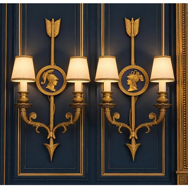 Neoclassical Bronze Two-Light Wall Sconces, 1880, Set of 2 For Sale - Image 9 of 12