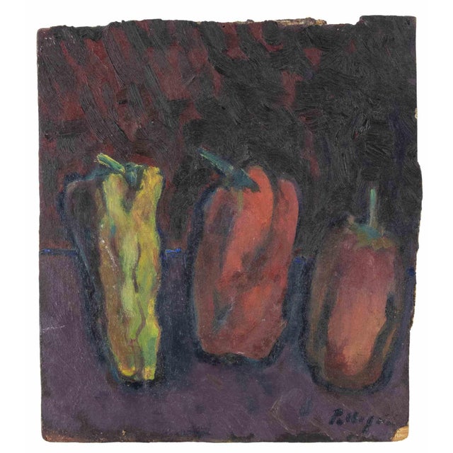 Sirio Pellegrini, Peppers, Oil on Panel, 1960s For Sale - Image 4 of 4