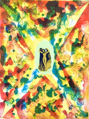1970s Surrealist Pop Art Nude Angel Lithograph Print Psychedelic Color, c.1970