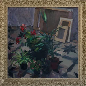 Carmen Roger Especeta, Interior Still Life with Plants, Oil on Canvas