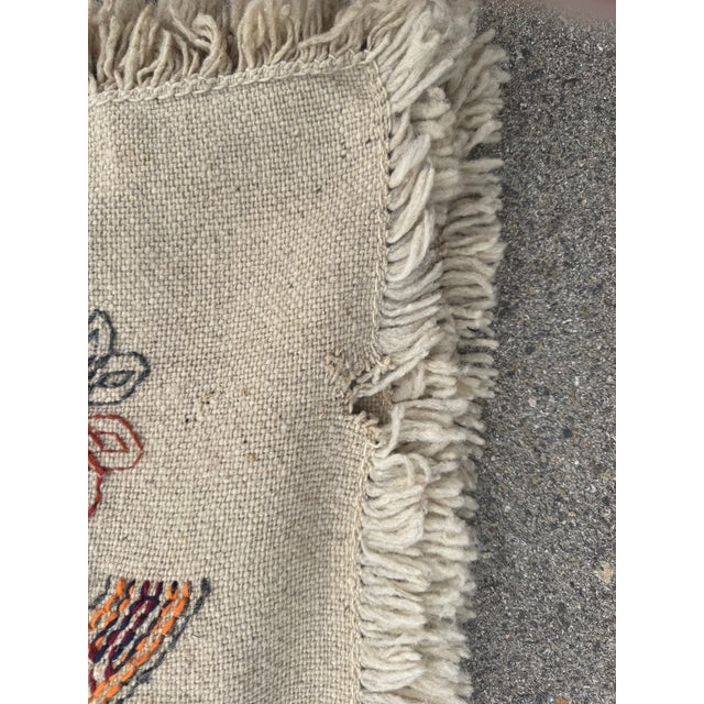 Vintage Hand-Embroidered Folk Textile or Thin Rug – Large Eastern European Tapestry With Birds & Floral Motifs (79” X 104”) For Sale - Image 4 of 10