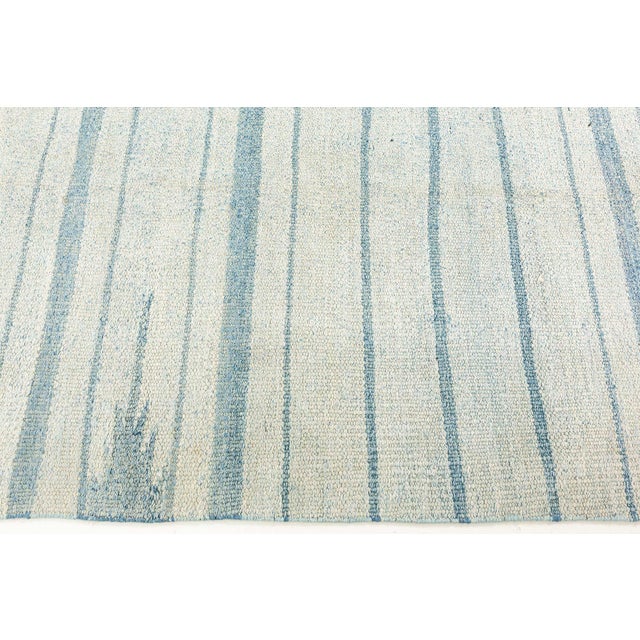 Textile Doris Leslie Blau Vintage Indian Dhurrie Striped Blue Rug For Sale - Image 7 of 10
