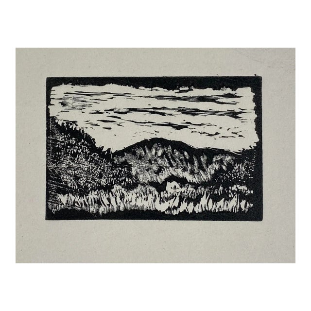 1980s Mountain Landscape Miniature Linocut For Sale
