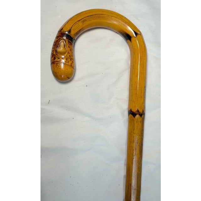 Antique Asian Hand Carved Natural Bamboo Root Wood Faceted Walking Stick Cane For Sale - Image 11 of 15