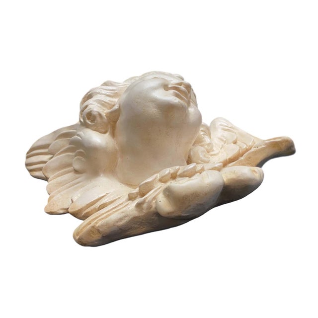 Ivory 1960's Unbranded Wall Mount Sculpture, Angel Figure, Classical Cherub, Putto, Left Facing, Heavyweight For Sale - Image 8 of 14