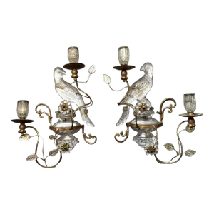 Vintage Pair of Maison Bagues Mirrored Parrot French Art Deco Wall Sconces