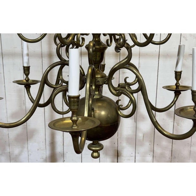 Two-Tier 12-Light Dutch Brass Chandelier, 1930s For Sale - Image 4 of 18
