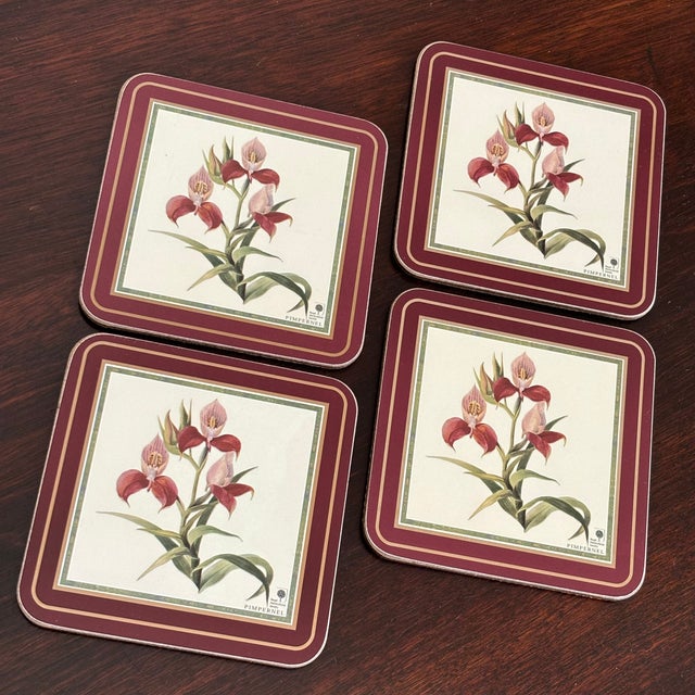 Pimpernel, England Royal Horticultural Society Botanical Orchid Coasters — Set of 4 For Sale In Baltimore - Image 6 of 12