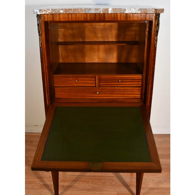 1880 Antique French Louis XVI Walnut Marble Top Ladies Lingerie Chest of Drawers For Sale - Image 6 of 13