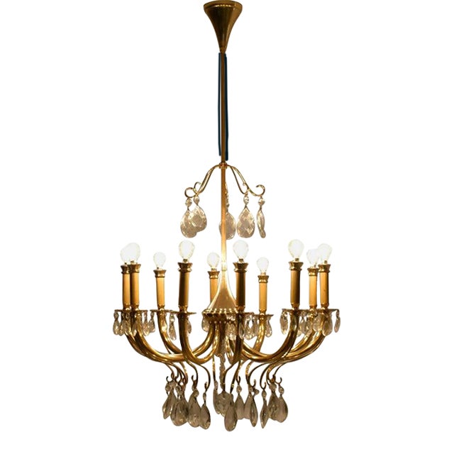1950's Italian Crystal Chandelier by Oscar Tolasco for Lumi Milano For Sale