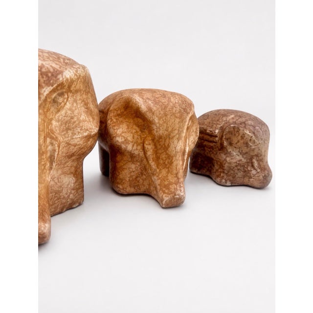 Vintage Set of Three Marbled Ceramic Elephant Boho Chic Sculptures For Sale - Image 4 of 10
