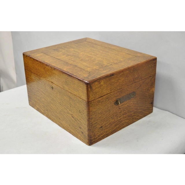 Brown Antique Arts & Crafts Quartersawn Oak Fitted Silverware Case Flatware Chest Box For Sale - Image 8 of 18
