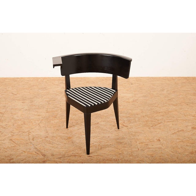 Three-Legged Armchair B1 with Black Lacquered Wood Frame and Upholstered Seat Covered in Fabric by Stefan Wewerka for...