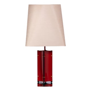 Sculptural Red Metal Table Lamp with D-Lamp Shade, 1980s For Sale