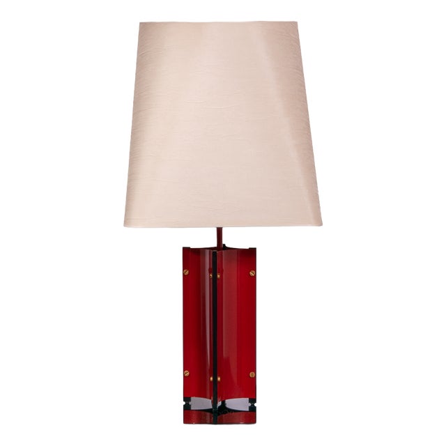 Sculptural Red Metal Table Lamp with D-Lamp Shade, 1980s For Sale