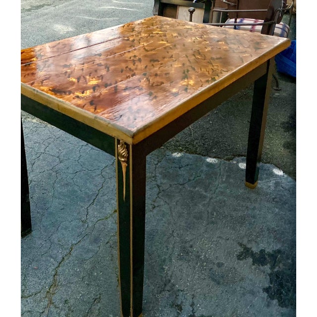 French Neo-Classical Black Lacquer & Faux Tortoise Painted Table / Desk / Center For Sale - Image 4 of 8