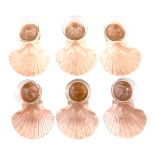 Mid 20th Century Karoff Shell Snack Dishes With Glass Inserts Serveware - Set of 6 For Sale