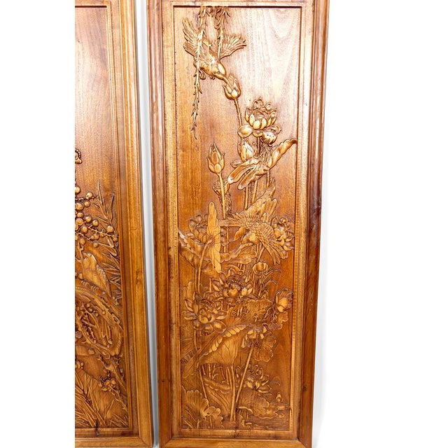 Carved Wooden Panels with Floral and Animal Decorations, Indochina / Vietnam, Early 20th Century, Set of 3 For Sale - Image 5 of 17