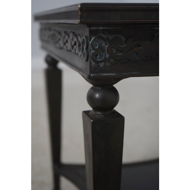 Metal Theodore Alexander Bronze 2 Tier Square Etched Side Table For Sale - Image 7 of 14