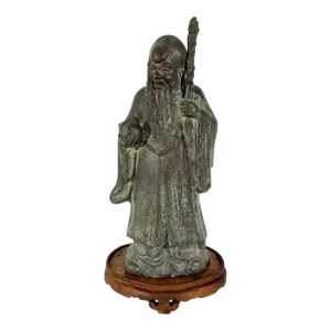Old Chinese Patinated Bronze Figure of the Wise Man, Fu Lou Shou - Deity of Longevity