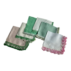 Vintage Assorted Set of 6 White, Pink & Green Cotton Coasters