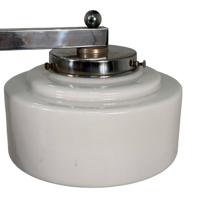 Art Deco Opaline Glass Wall Lamp with Chrome-Plated Mount from Gispen For Sale - Image 4 of 9