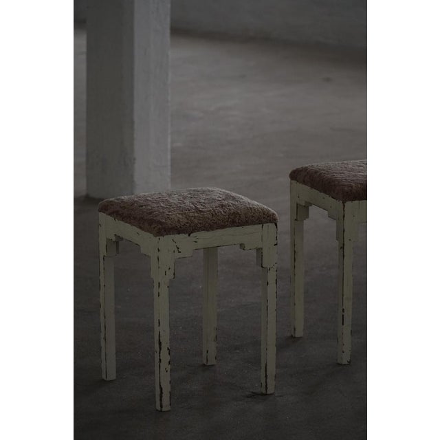 Antique Danish Stools with Lambswool Seats, Late 19th Century, Set of 2 For Sale - Image 16 of 18