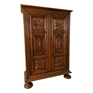 17th Century Louis XIII Wardrobe in Molded and Carved Walnut For Sale