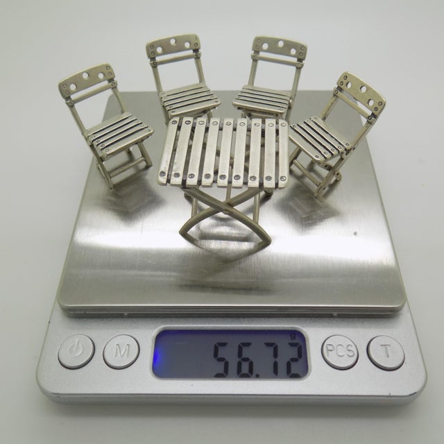 Vintage Italian Handmade Silver 800 Folding Garden Table and Chairs Dollhouse Set, Arezzo, 1970s, Set of 5 For Sale - Image 11 of 14