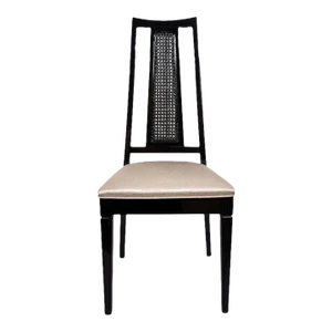 High Back Cane Chair in Ebonized Walnut and Silk by John Stuart