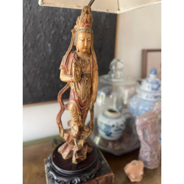 Antique Guanyin Asian Lamp For Sale In Chicago - Image 6 of 9