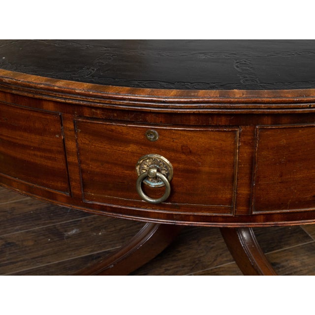 Brown English Regency 1840s Mahogany Rent Table with Leather Top and Eight Drawers For Sale - Image 8 of 12