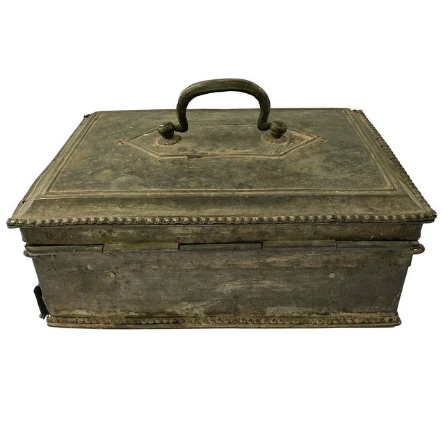 English Anglo Indian Georgian Campaign Patinated Brass Desk Box For Sale - Image 3 of 12