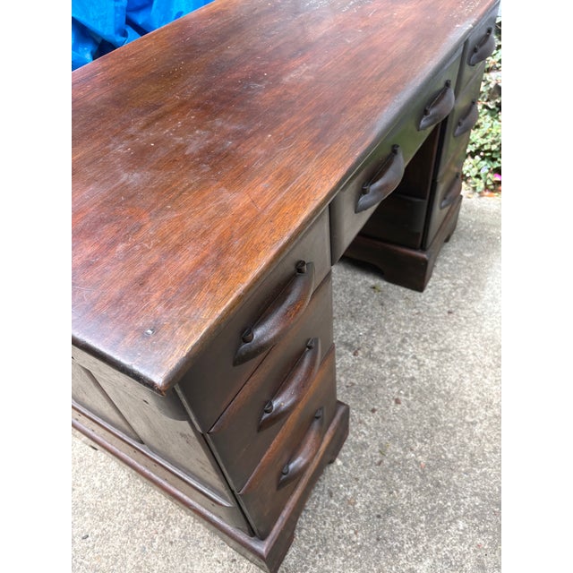 Brown Saltman 1950s Brown-Saltman “Montecito” Solid-Wood Double-Pedestal Desk — Labeled, Los Angeles For Sale - Image 4 of 12